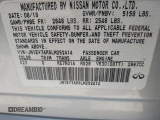 2020 Infiniti Q50 Premium with VIN JN1EV7AR6LM252414, listed as a IAAI auction lot 40101180 with 82,173 mi miles and . Bid and sale history available at DreamBid. Image 9.