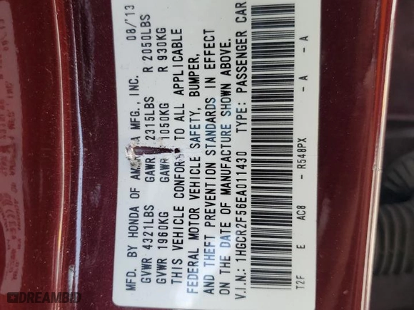 2014 Honda Accord Sedan Sport with VIN 1HGCR2F56EA011430, listed as a Copart auction lot 51114715 with 127,906 mi miles and Salvage Title. Bid and sale history available at carsss.com. Image 13.