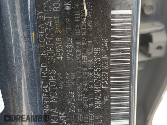2015 Kia Cadenza Premium with VIN KNALN4D76F5173138, listed as a Copart auction lot 72611364 with 174,028 mi miles and Clean Title. Bid and sale history available at carsss.com. Image 12.