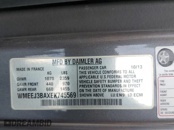 2014 Smart fortwo Pure with VIN WMEEJ3BAXEK745569, listed as a Copart auction lot 48601055 with 114,673 mi miles and Salvage title. Bid and sale history available at DreamBid. Image 14.