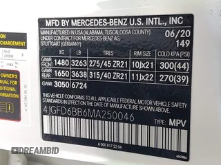 2021 Mercedes-Benz GLE 53 AMG with VIN 4JGFD6BB6MA250046, listed as a IAAI auction lot 42667803 with 65,199 mi miles and . Bid and sale history available at DreamBid. Image 9.