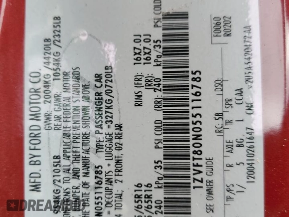 2005 Ford Mustang Deluxe with VIN 1ZVFT80N055116785, listed as a Copart auction lot 53032375 with 132,420 mi miles and Salvage Title. Bid and sale history available at carsss.com. Image 13.