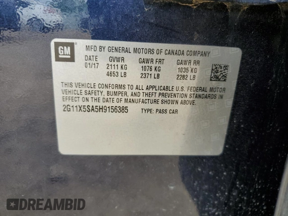 2017 Chevrolet Impala LS with VIN 2G11X5SA5H9156385, listed as a Copart auction lot 70059334 with 143,328 mi miles and Salvage title. Bid and sale history available at DreamBid. Image 12.