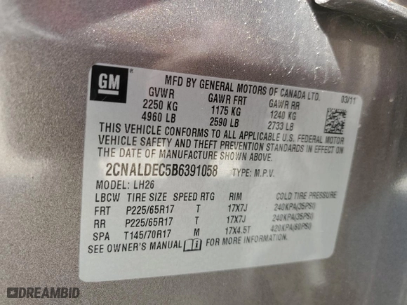 2011 Chevrolet Equinox LT w/1LT with VIN 2CNALDEC5B6391058, listed as a Copart auction lot 49900935 with 174,235 mi miles and Salvage Title. Bid and sale history available at carsss.com. Image 14.