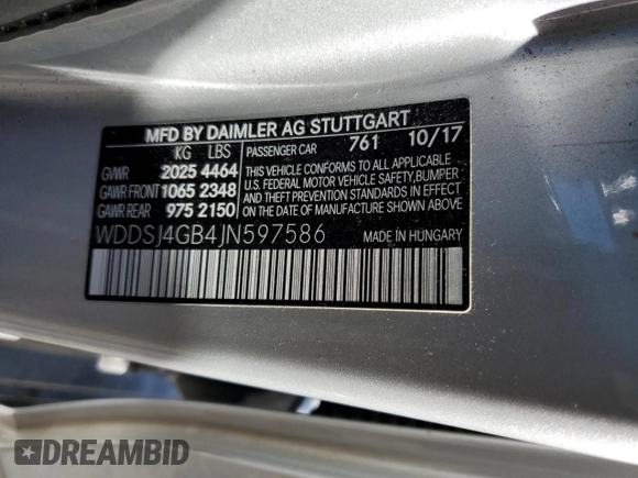 2018 Mercedes-Benz CLA 250 with VIN WDDSJ4GB4JN597586, listed as a Copart auction lot 39567173 with 58,189 mi miles and . Bid and sale history available at DreamBid. Image 14.