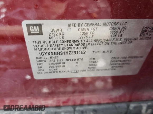 2017 Cadillac XT5 Luxury FWD with VIN 1GYKNBRS1HZ261102, listed as a Copart auction lot 44901935 with 76,582 mi miles and Salvage Title. Bid and sale history available at carsss.com. Image 15.
