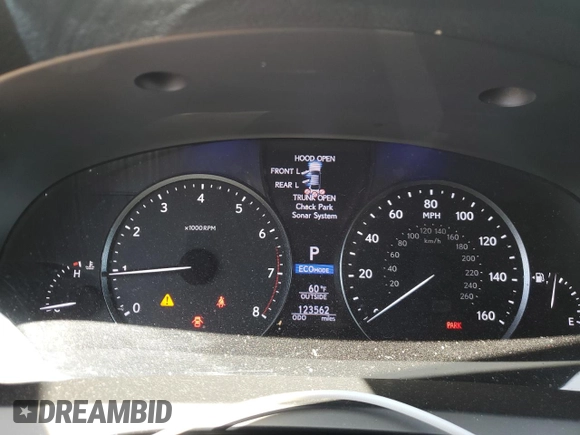 2014 Lexus LS 460 with VIN JTHCL5EF8E5022156, listed as a Copart auction lot 56633035 with 123,562 mi miles and Salvage title. Bid and sale history available at DreamBid. Image 9.