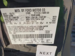 2012 Ford Escape Limited with VIN 1FMCU9EG8CKC55186, listed as a IAAI auction lot 41972829 with 164,466 mi miles. Bid and sale history available at carsss.com. Image 9.
