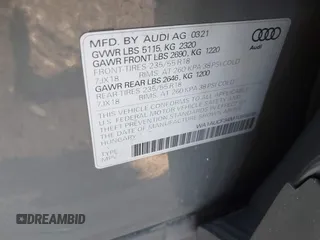 2021 Audi Q3 Premium with VIN WA1AUCF34M1099668, listed as a IAAI auction lot 41990226 with 69,866 mi miles and . Bid and sale history available at DreamBid. Image 9.