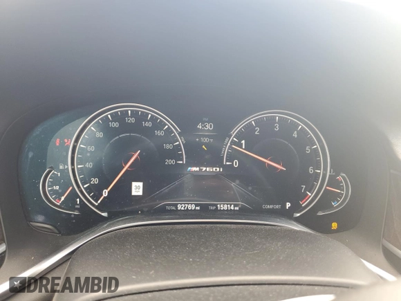 2019 BMW 7 Series M760i xDrive with VIN WBA7H6C58KG615081, listed as a Copart auction lot 59361704 with 92,769 mi miles and Salvage Title. Bid and sale history available at carsss.com. Image 9.