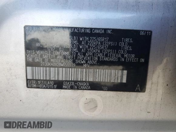 2011 Toyota RAV4 Ltd with VIN 2T3DK4DV2BW055539, listed as a Copart auction lot 52329805 with 151,630 mi miles and Salvage Title. Bid and sale history available at carsss.com. Image 14.