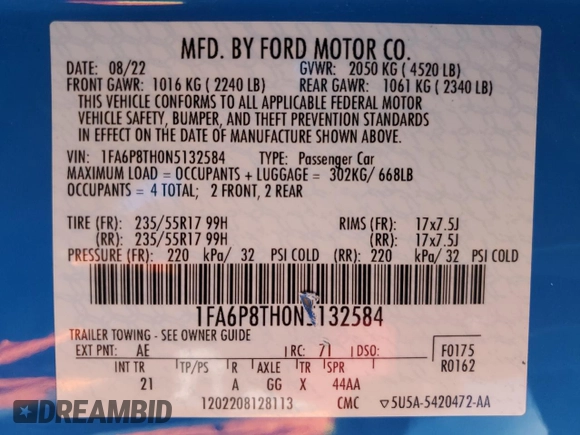 2022 Ford Mustang EcoBoost with VIN 1FA6P8TH0N5132584, listed as a Copart auction lot 45401895 with 14,658 mi miles and Salvage Title. Bid and sale history available at carsss.com. Image 12.