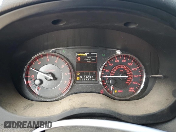 2017 Subaru WRX with VIN JF1VA1B68H9821709, listed as a Copart auction lot 57029735 with 172,737 mi miles and Salvage title. Bid and sale history available at DreamBid. Image 9.