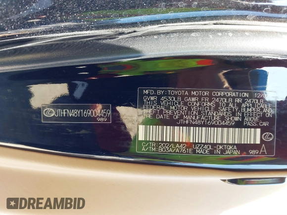 2006 Lexus SC 430 with VIN JTHFN48Y169004459, listed as a IAAI auction lot 41860732 with 77,000 mi miles. Bid and sale history available at carsss.com. Image 9.