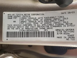 2004 Toyota 4Runner SR5 с VIN JTEBU14R240022241, выставлен на аукционе Copart как лот 59801505 с пробегом 236 511 миль миль и Чистый • Clean title. История ставок и продаж доступна на DreamBid. Изображение 14.