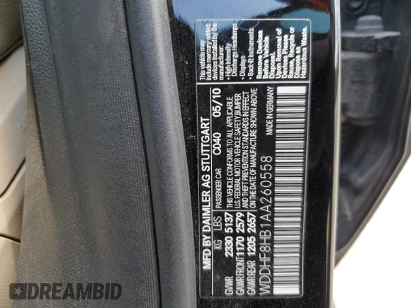 2010 Mercedes-Benz E 350 Luxury with VIN WDDHF8HB1AA260558, listed as a Copart auction lot 53979755 with 156,121 mi miles and Salvage title. Bid and sale history available at DreamBid. Image 12.