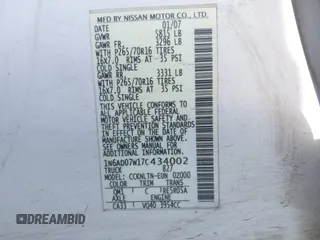 2007 Nissan Frontier Nismo with VIN 1N6AD07W17C434002, listed as a IAAI auction lot 42173461 with Not provided miles and . Bid and sale history available at DreamBid. Image 9.