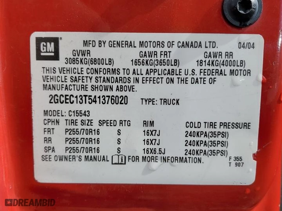 2004 Chevrolet Silverado 1500 Crew Cab LS with VIN 2GCEC13T541376020, listed as a Copart auction lot 47420745 with 239,497 mi miles and Salvage Title. Bid and sale history available at carsss.com. Image 12.
