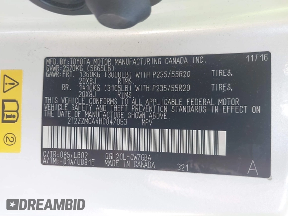 2017 Lexus RX 350 with VIN 2T2ZZMCA4HC047053, listed as a IAAI auction lot 42472294 with 142,208 mi miles and . Bid and sale history available at DreamBid. Image 9.