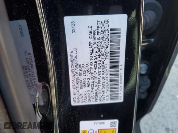 2023 Acura Integra Technology with VIN 19UDE4G73PA021718, listed as a Copart auction lot 44270265 with 22,517 mi miles and Salvage Title. Bid and sale history available at carsss.com. Image 12.
