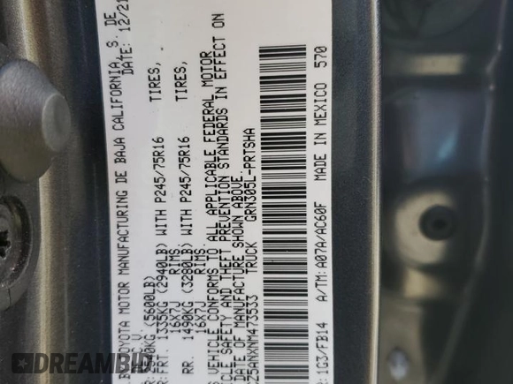 2022 Toyota Tacoma SR z VIN 3TMCZ5ANXNM473533, wystawiony jako Copart lot #46214655 z przebiegiem 42 660 mil mil oraz Szkoda całkowita • Salvage title. Historia ofert i sprzedaży dostępna na DreamBid. Obrazek 12.