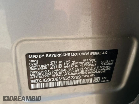 2021 BMW X1 xDrive28i with VIN WBXJG9C09M5S52289, listed as a Copart auction lot 64413105 with Not provided miles and Salvage title. Bid and sale history available at DreamBid. Image 13.
