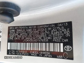 2013 Toyota Prius One with VIN JTDKN3DU6D1678308, listed as a IAAI auction lot 41303343 with 159,687 mi miles and . Bid and sale history available at DreamBid. Image 9.
