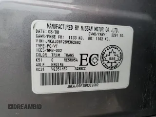 2008 Infiniti EX Journey with VIN JNKAJ09F28M362682, listed as a Copart auction lot 54152355 with 233,835 mi miles and Salvage title. Bid and sale history available at DreamBid. Image 12.