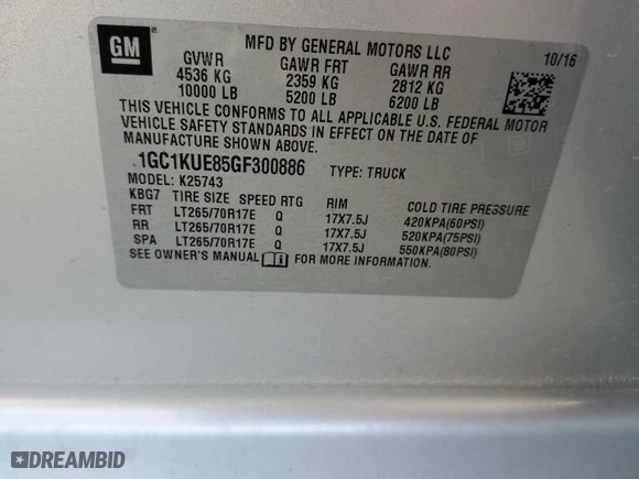2016 Chevrolet Silverado 2500HD Work Truck with VIN 1GC1KUE85GF300886, listed as a Copart auction lot 48476585 with 113,934 mi miles and Salvage Title. Bid and sale history available at carsss.com. Image 13.