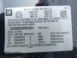 2012 Chevrolet Tahoe LT with VIN 1GNSKBE09CR295291, listed as a IAAI auction lot 41261810 with 133,400 mi miles and . Bid and sale history available at DreamBid. Image 9.