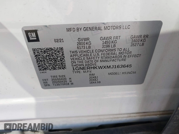 2021 Chevrolet Traverse LT z VIN 1GNERHKWXMJ163645, wystawiony jako IAAI lot #41949887 z przebiegiem 89 448 mil mil oraz . Historia ofert i sprzedaży dostępna na DreamBid. Obrazek 9.
