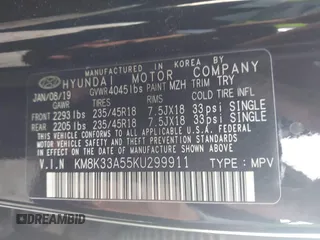 2019 Hyundai Kona Limited with VIN KM8K33A55KU299911, listed as a IAAI auction lot 41933000 with 3,671 mi miles. Bid and sale history available at carsss.com. Image 9.