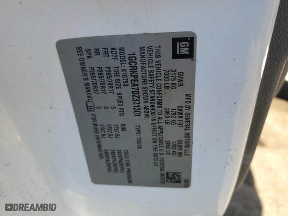 2013 Chevrolet Silverado 1500 Work Truck with VIN 1GCRKPEA7DZ371301, listed as a Copart auction lot 77674034 with 134,438 mi miles and Salvage Title. Bid and sale history available at carsss.com. Image 12.