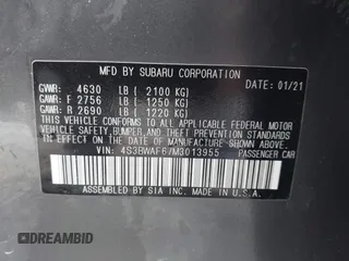 2021 Subaru Legacy Premium z VIN 4S3BWAF67M3013955, wystawiony jako IAAI lot #42177463 z przebiegiem 93 108 mil mil oraz . Historia ofert i sprzedaży dostępna na DreamBid. Obrazek 9.