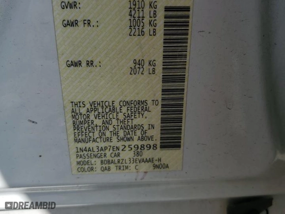 2014 Nissan Altima 2.5 S with VIN 1N4AL3AP7EN259898, listed as a Copart auction lot 52050815 with 110,771 mi miles and Salvage Title. Bid and sale history available at carsss.com. Image 13.