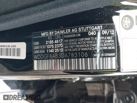2013 Mercedes-Benz C 300 Sport with VIN WDDGF8AB3DA783106, listed as a IAAI auction lot 41911478 with 117,062 mi miles and . Bid and sale history available at carsss.com. Image 9.