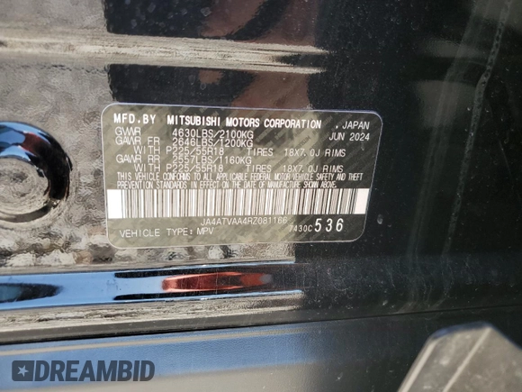 2024 Mitsubishi Eclipse Cross LE with VIN JA4ATVAA4RZ081166, listed as a Copart auction lot 46395435 with 8,278 mi miles and Salvage title. Bid and sale history available at DreamBid. Image 15.