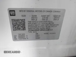 2022 Chevrolet Equinox LT z VIN 2GNAXKEV8N6118013, wystawiony jako IAAI lot #42306755 z przebiegiem 76 669 mil mil oraz . Historia ofert i sprzedaży dostępna na DreamBid. Obrazek 9.