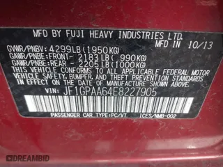 2014 Subaru Impreza Wagon 2.0i with VIN JF1GPAA64E8227905, listed as a IAAI auction lot 40879564 with 105,557 mi miles. Bid and sale history available at carsss.com. Image 9.