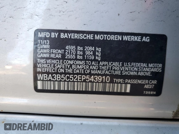 2014 BMW 3 Series 328i xDrive with VIN WBA3B5C52EP543910, listed as a Copart auction lot 48476865 with 86,250 mi miles and Salvage Title. Bid and sale history available at carsss.com. Image 14.