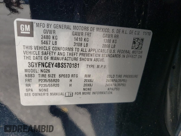2011 Cadillac SRX Premium Collection with VIN 3GYFNCEY4BS570181, listed as a Copart auction lot 53244915 with 53,738 mi miles and Salvage title. Bid and sale history available at DreamBid. Image 15.