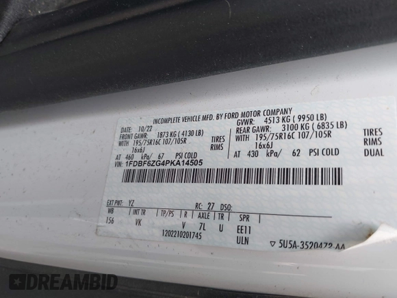 2023 Ford Transit with VIN 1FDBF6ZG4PKA14505, listed as a IAAI auction lot 42090749 with Not provided miles and . Bid and sale history available at DreamBid. Image 9.