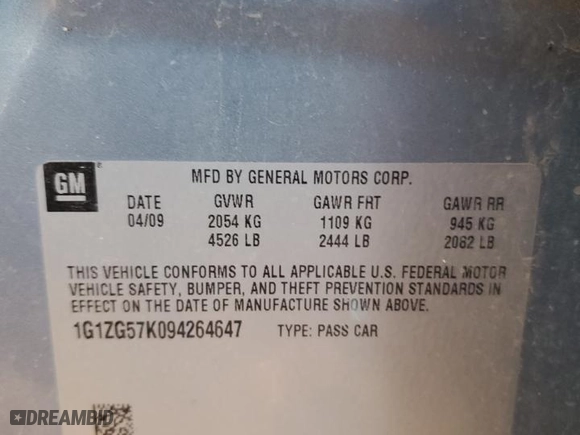 2009 Chevrolet Malibu LS w/1FL with VIN 1G1ZG57K094264647, listed as a Copart auction lot 76727184 with 0 mi miles and Clean Title. Bid and sale history available at carsss.com. Image 13.