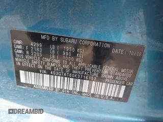 2019 Subaru Impreza Limited with VIN 4S3GTAT60K3716152, listed as a IAAI auction lot 41327162 with 107,832 mi miles. Bid and sale history available at carsss.com. Image 8.