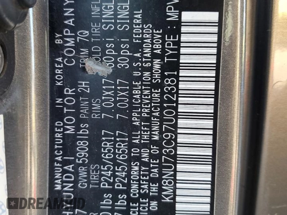2007 Hyundai Veracruz GLS with VIN KM8NU73C97U012381, listed as a Copart auction lot 61043025 with 224,260 mi miles and Salvage title. Bid and sale history available at DreamBid. Image 12.