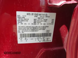2013 Ford Edge SEL with VIN 2FMDK3JC2DBE36967, listed as a IAAI auction lot 42097753 with 137,322 mi miles. Bid and sale history available at carsss.com. Image 9.