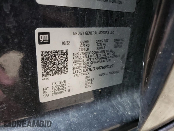 2022 Chevrolet Silverado 1500 LT with VIN 1GCUDDED7NZ605127, listed as a Copart auction lot 46609705 with 78,212 mi miles and Salvage Title. Bid and sale history available at DreamBid. Image 12.