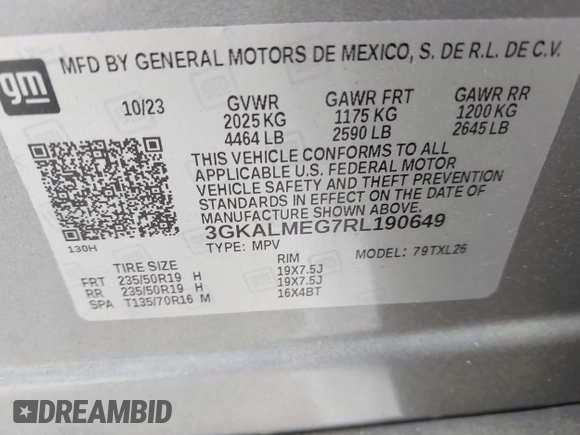 2024 GMC Terrain SLE z VIN 3GKALMEG7RL190649, wystawiony jako IAAI lot #41952934 z przebiegiem 20 473 mil mil oraz . Historia ofert i sprzedaży dostępna na DreamBid. Obrazek 9.