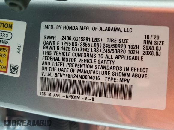 2021 Honda Passport Sport with VIN 5FNYF8H24MB004016, listed as a Copart auction lot 58739474 with 85,373 mi miles and Non repairable. Bid and sale history available at DreamBid. Image 13.