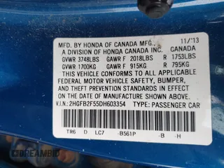 2013 Honda Civic LX with VIN 2HGFB2F55DH603354, listed as a IAAI auction lot 42154981 with 150,007 mi miles and . Bid and sale history available at DreamBid. Image 9.